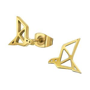 Stainless Steel and Rose Gold Origami Bird Studs
